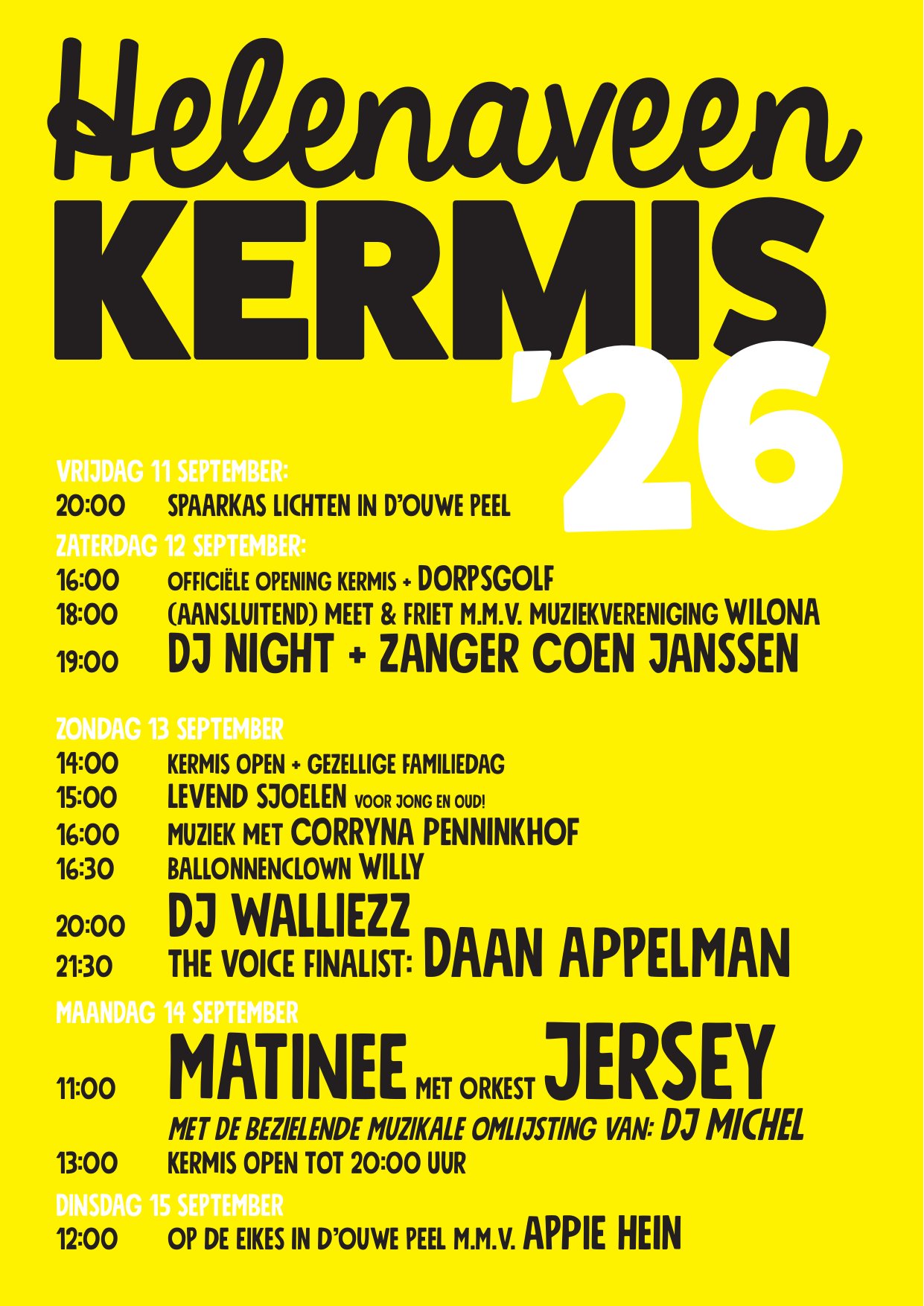 Flyer Helenaveen Kermis '26 met het volledige programma